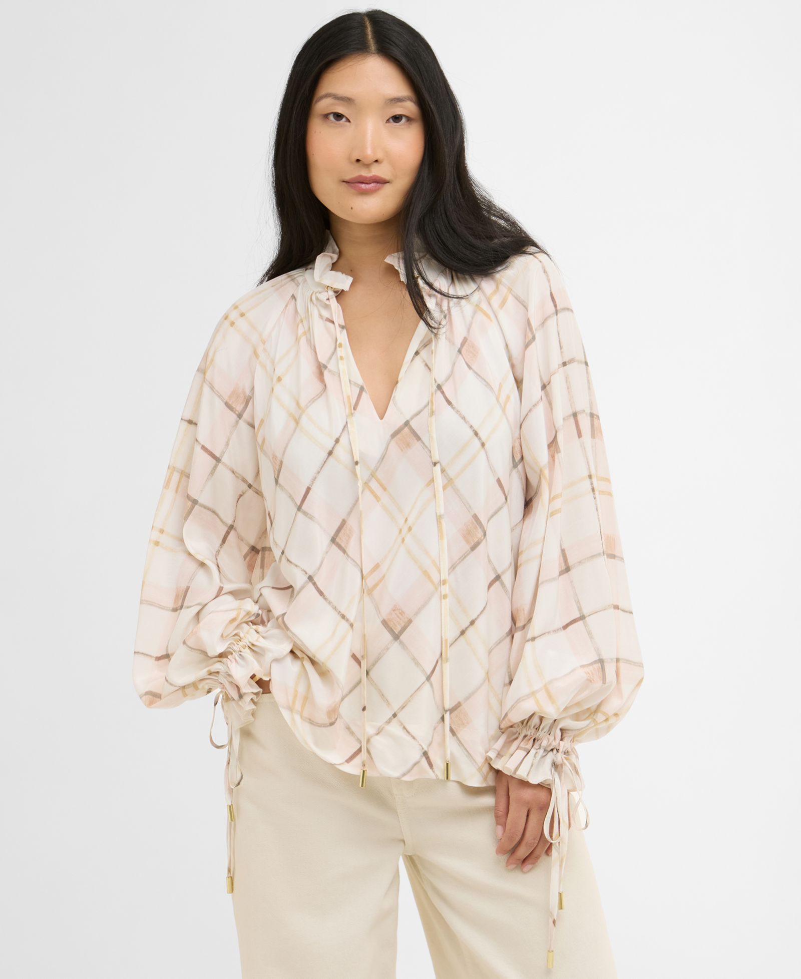 Женский топ Barbour Long-Sleeve Ruffle Tie-Neck Asker