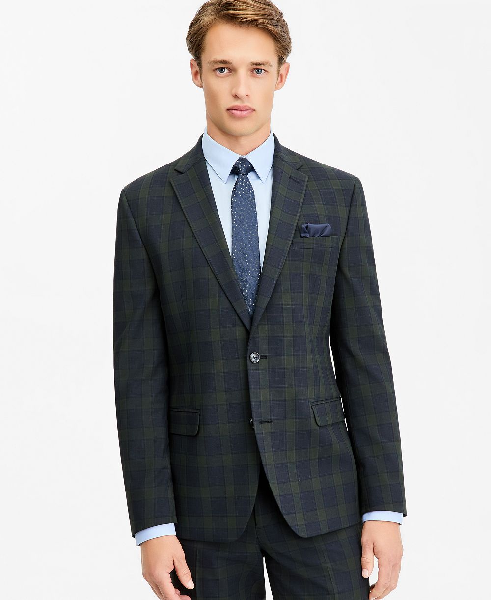 BAR III Men's Slim-Fit Green Tartan Suit Separates Jacket, Macy's Exclusive