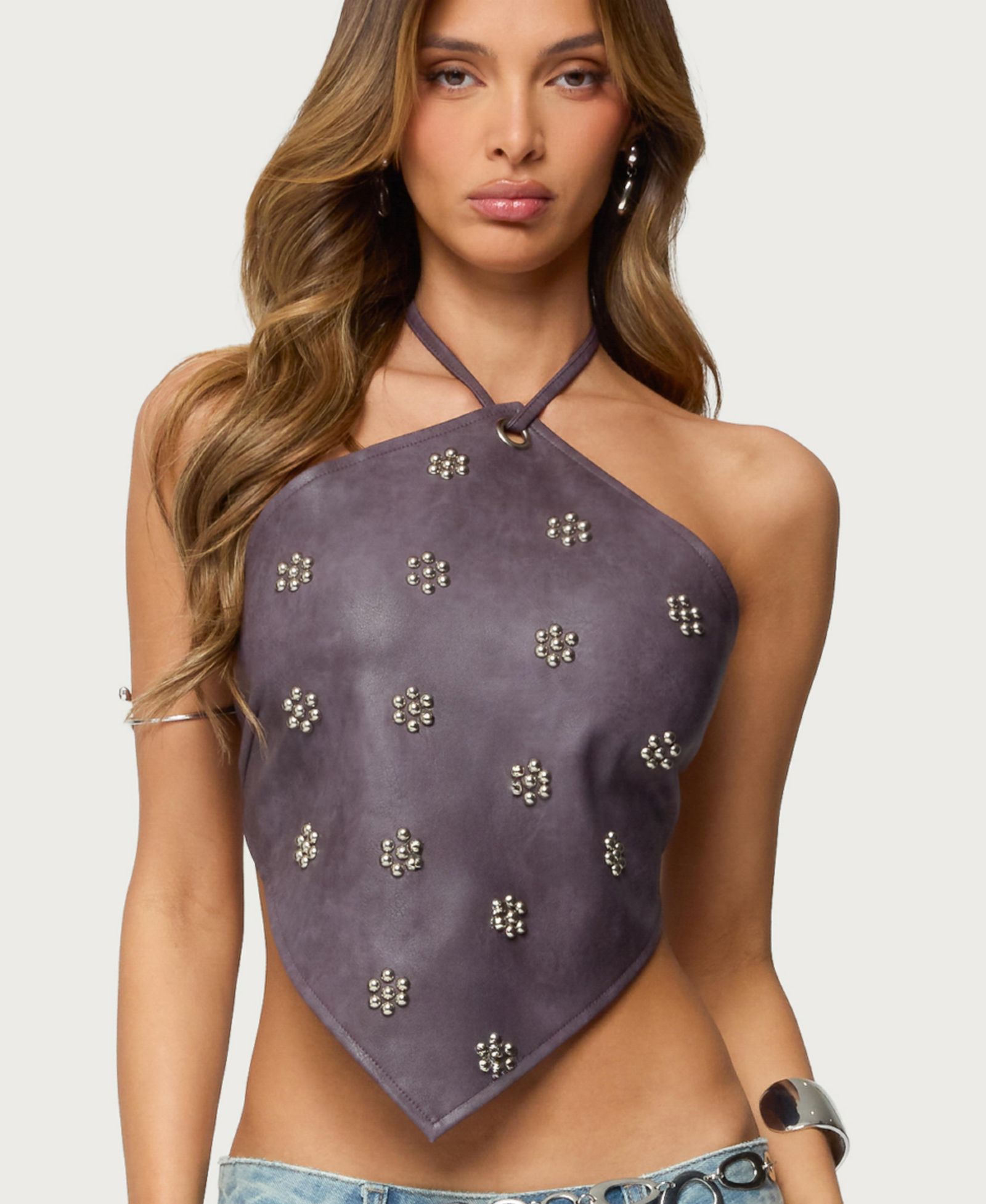Топ Edikted Women's Shila Studded Faux Leather Backless