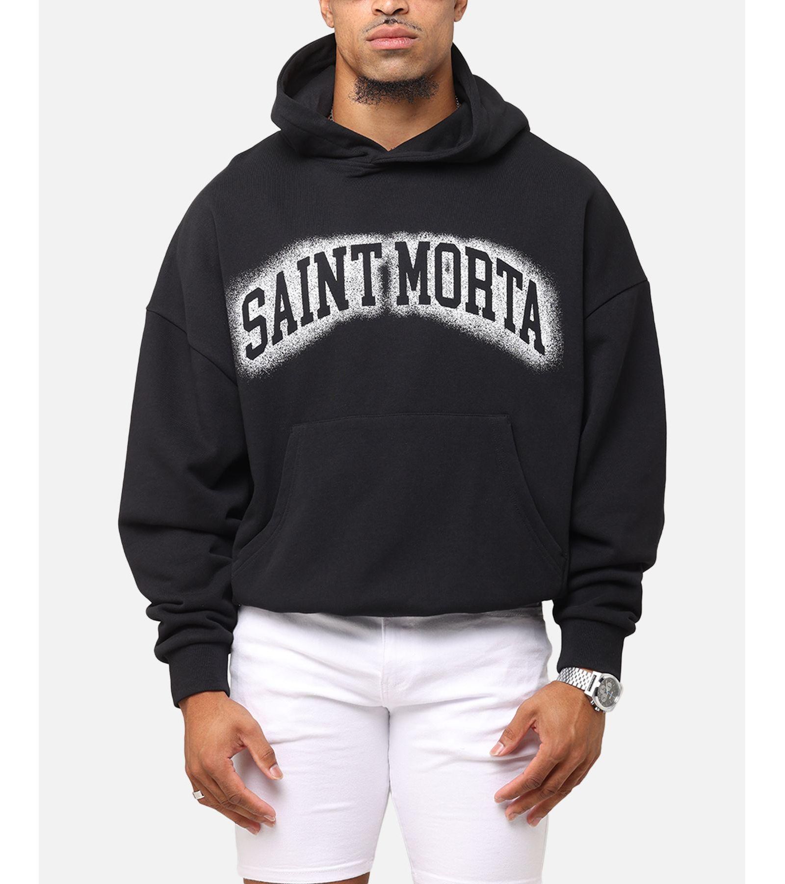 SAINT MORTA Men's Spray Logo Boxy Hoodie Black