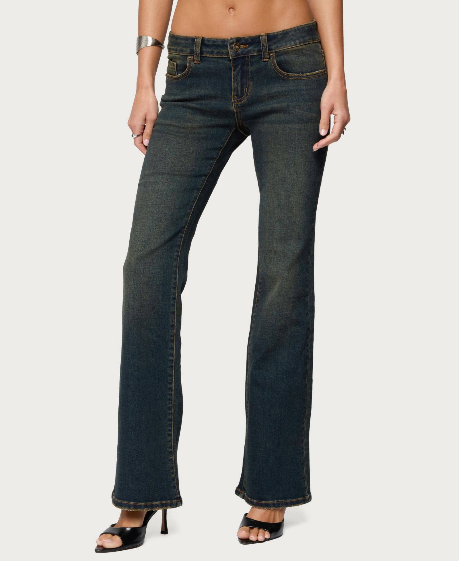 Edikted Women's Tez Vintage Washed Low Rise Bootcut Jeans