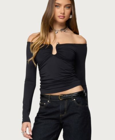 Edikted Women's Halle Curved U Off Shoulder Top
