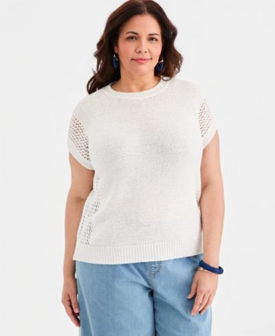 Style & Co Plus Size Mixed-Stitch Dolman-Sleeve Sweater, Macy's Exclusive