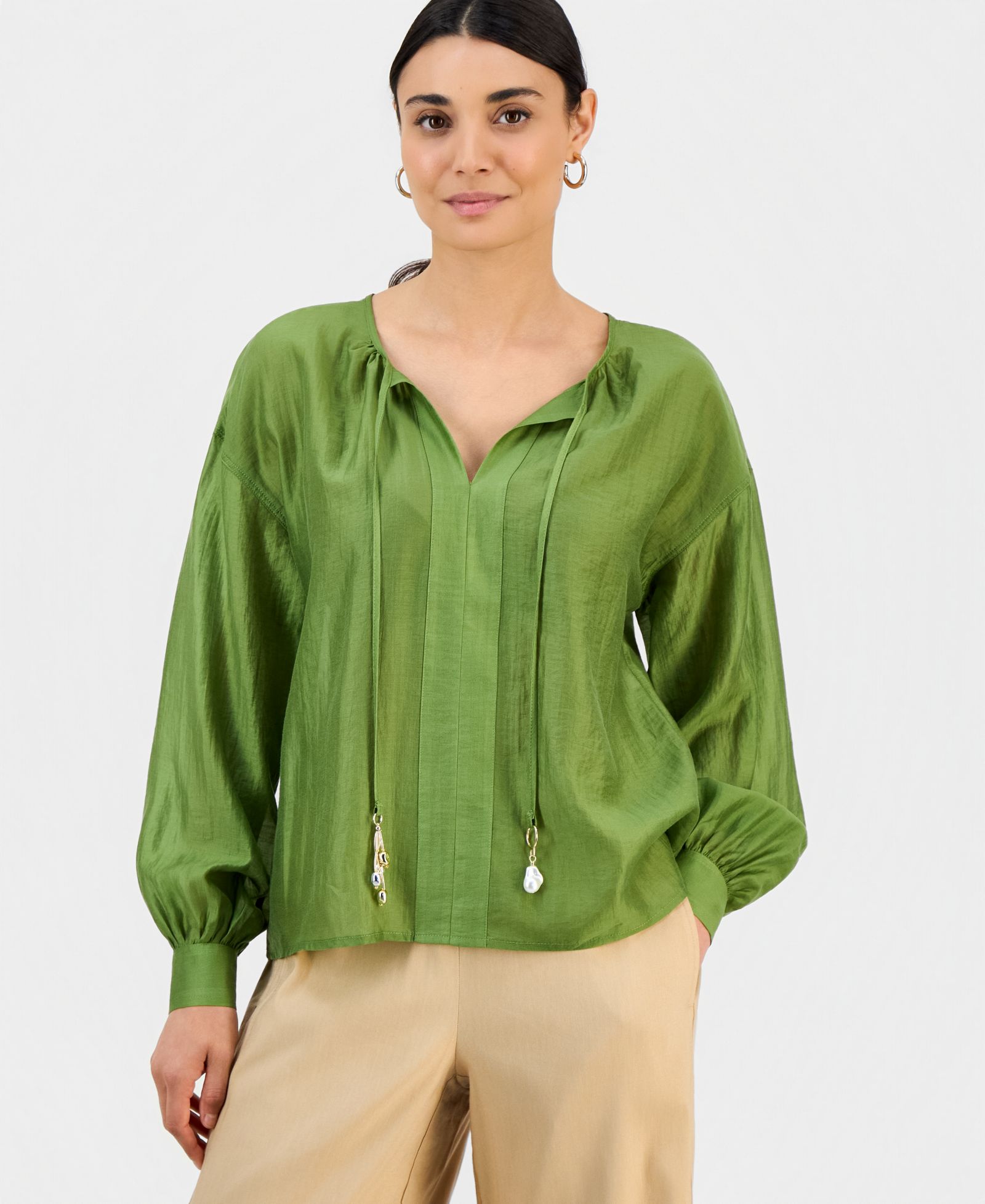 Блузка I.N.C. International Concepts Petite Long-Sleeve Tie Neck
