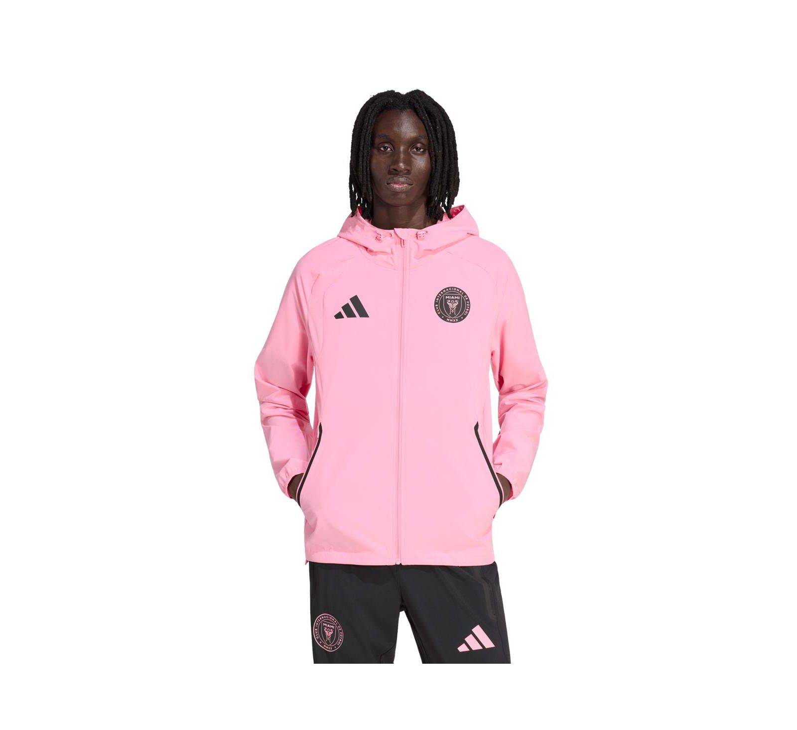 Adidas Men's Light Pink Inter Miami CF Tiro Travel Full-Zip Hooded Windbreaker Jacket