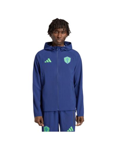 Мужская ветровка Adidas Navy Seattle Sounders FC Tiro Travel Full-Zip Hooded Windbreaker Jacket