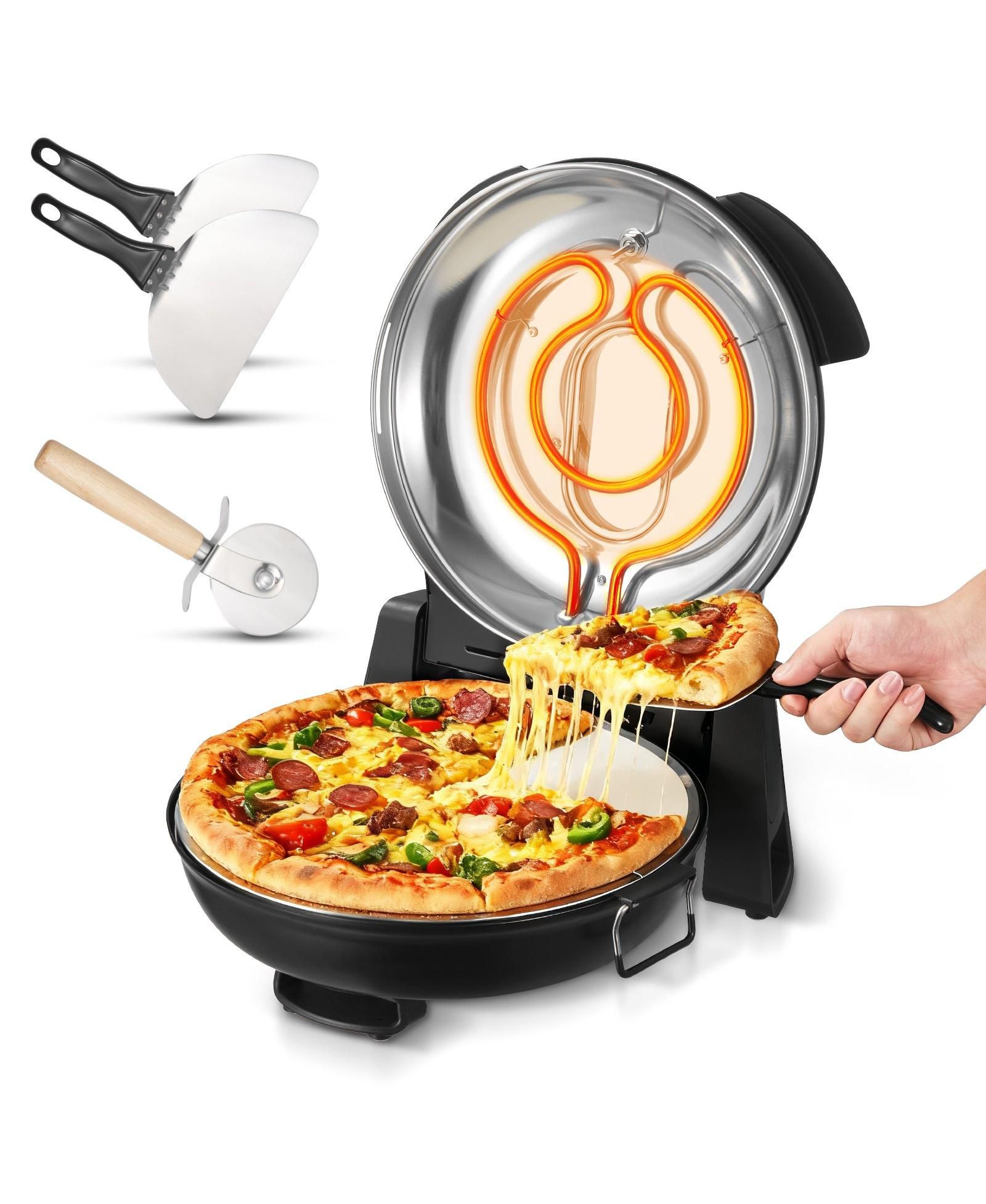Mecale Электрическая печь для пиццы 12", 1200W, с кордиеритовым камнем и 5 режимами нагрева