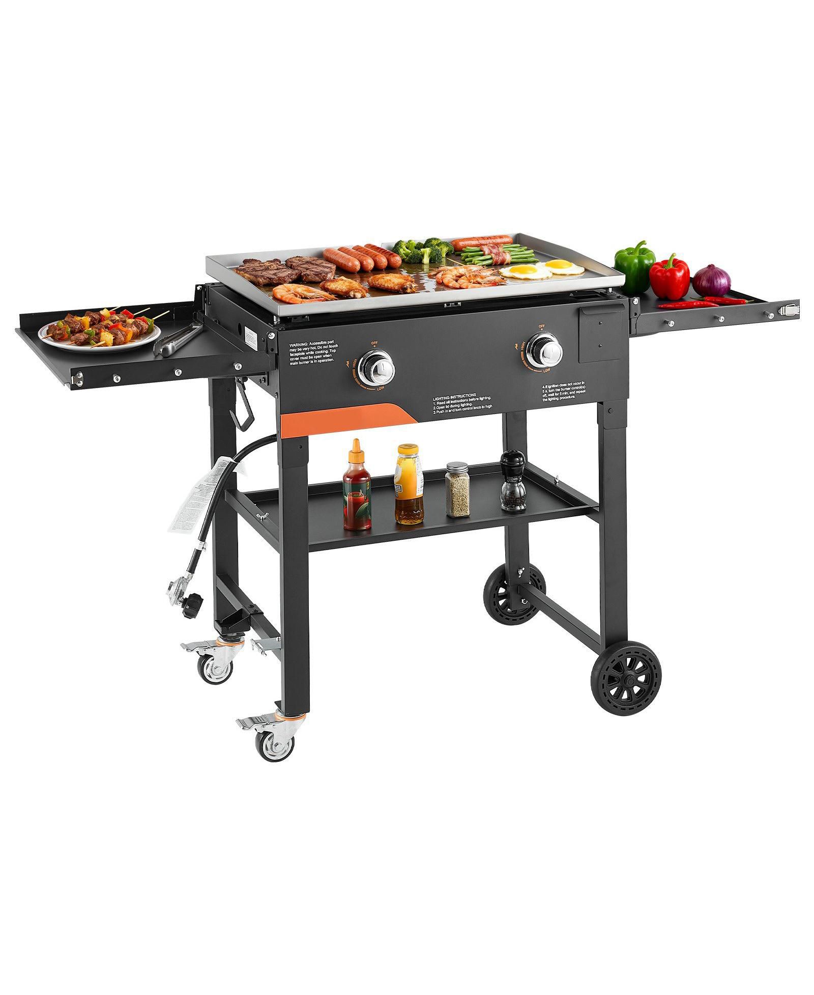 Mecale 2-Burner Propane Gas Griddle, 28", Foldable Flat Top w/ Wheels, 30,000 BTU, Pulse Ignition, Outdoor