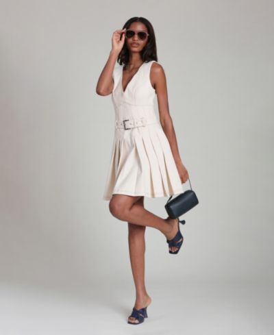 Женское платье Avec Les Filles V-Neck Belted Pleated Mini