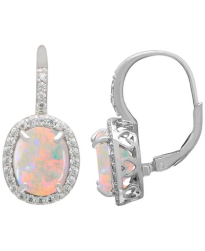 Macy's Lab Grown Opal (3 ct. t.w.) & Lab Grown White Sapphire (0.56 ct. t.w.) Earrings in Sterling Silver