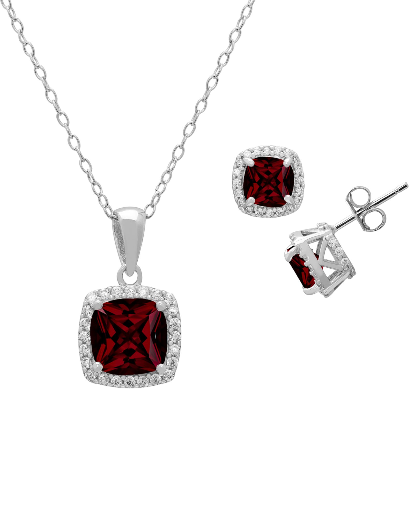 Набор из колье и серег Macy's с гранатом (1.75 ct. t.w.) и белым топазом (0.64 ct. t.w.) из серебра