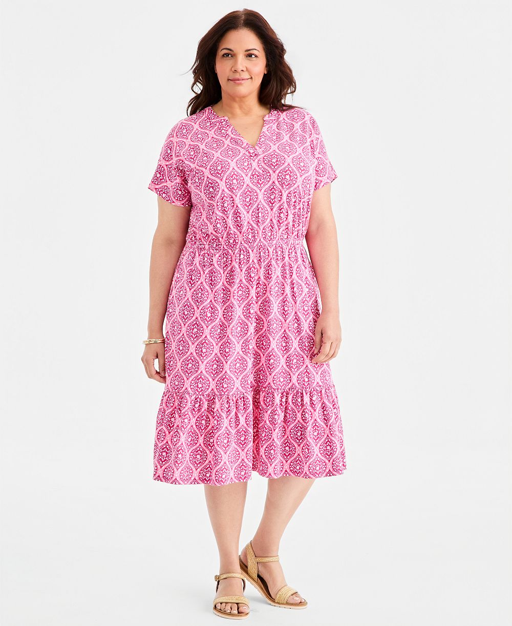 Платье Style & Co Plus Size Printed Split-Neck Tiered Midi