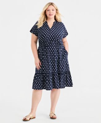 Style & Co Plus Size Printed Split-Neck Tiered Midi Dress, Macy's Exclusive