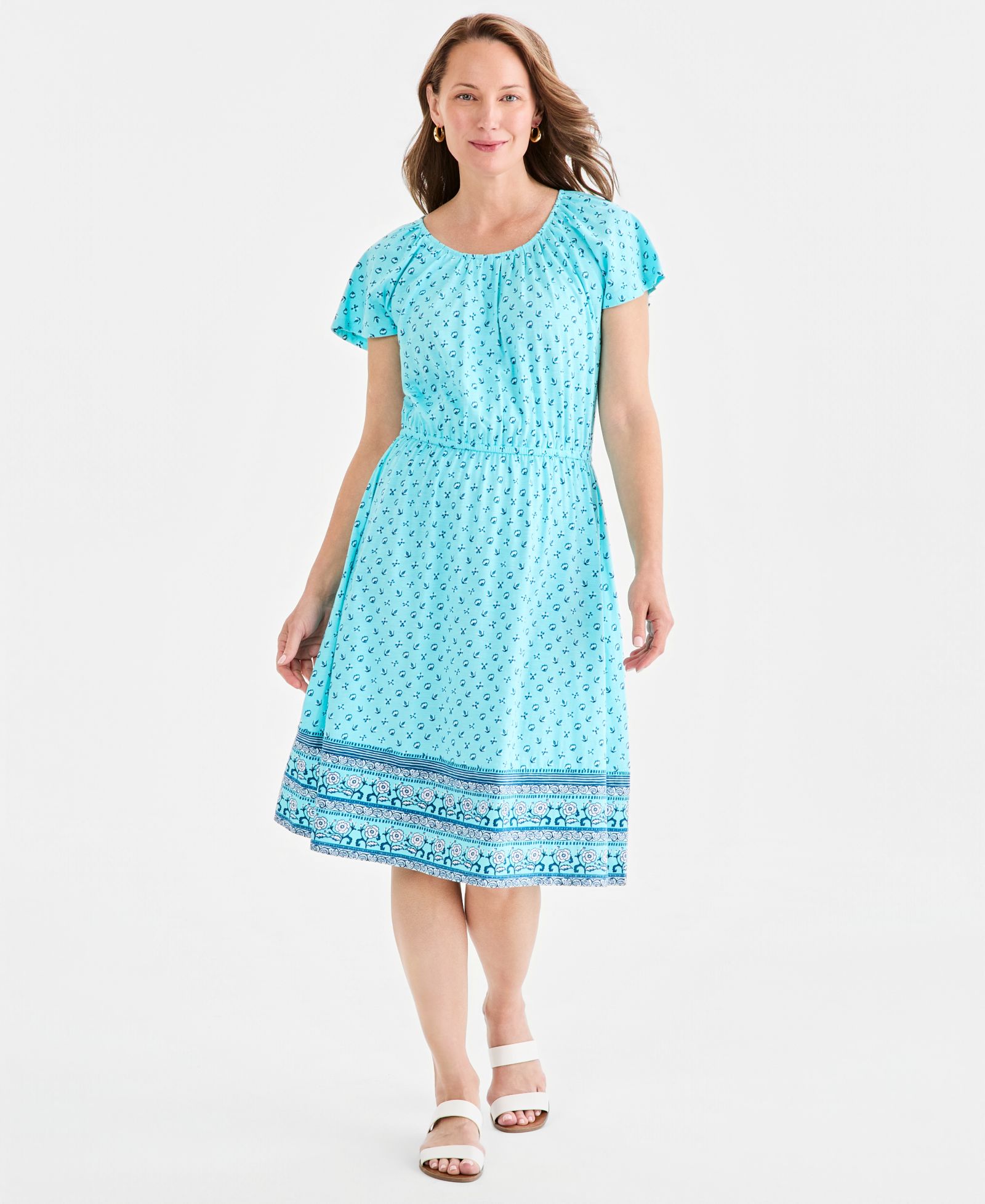 Style & Co Women's Printed Flutter-Sleeve Knit Dress, Macy's Exclusive