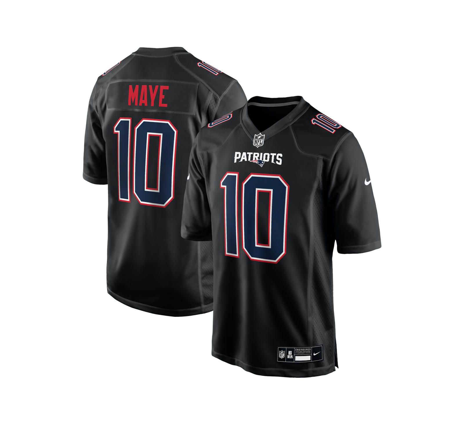 Мужская джерси Nike Drake Maye Carbon Black New England Patriots Game