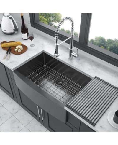 flynama 30x21x10inch Gunmetal Black Farmhouse Kitchen Sink Stainless Steel Apron Front 16 Gauge