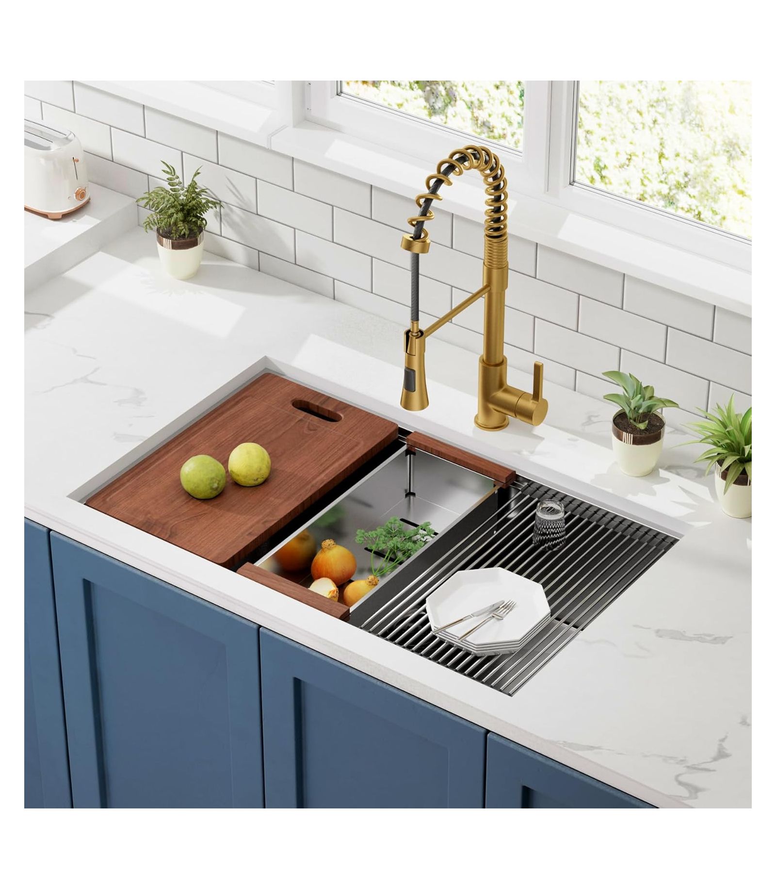 flynama 32x18inch Undermount Workstation Kitchen Sink Stainless Steel Single Bowl 18 Gauge