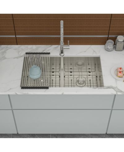 flynama 33x19x10inch Double Bowl Undermount Kitchen Sink Stainless Steel 16 Gauge 50 50 Split