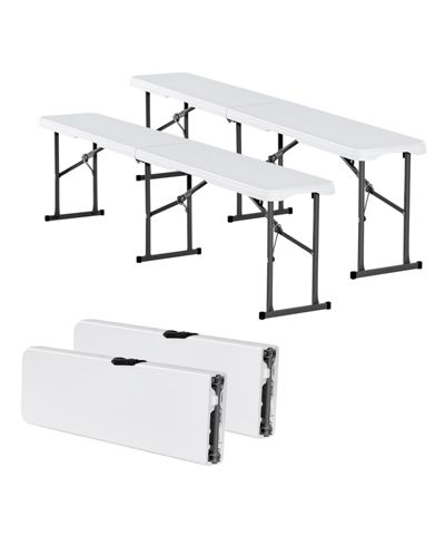 Mecale Plastic Folding Bench, 6 ft Portable Foldable HDPE Bench for Indoor Outdoor Picnic, Patio, Camping and Events, 2 Pack, White