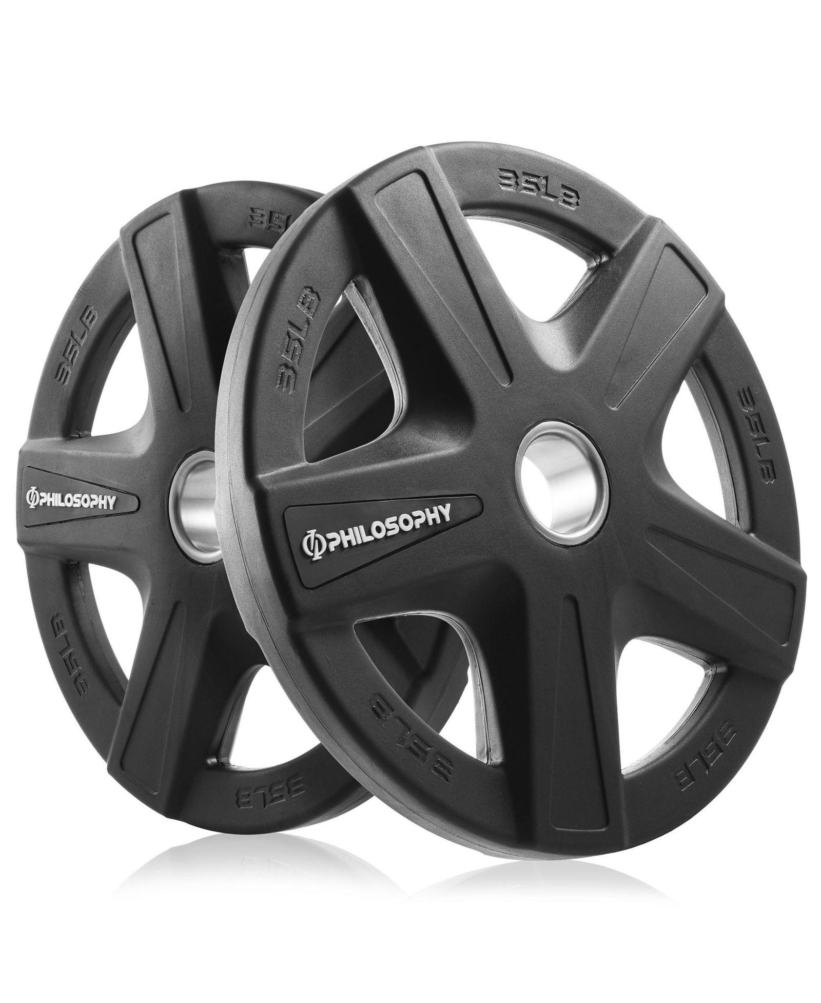 Блин для тяжелой атлетики Philosophy Rubber Coated Olympic Grip 35 LB, набор из 2 шт