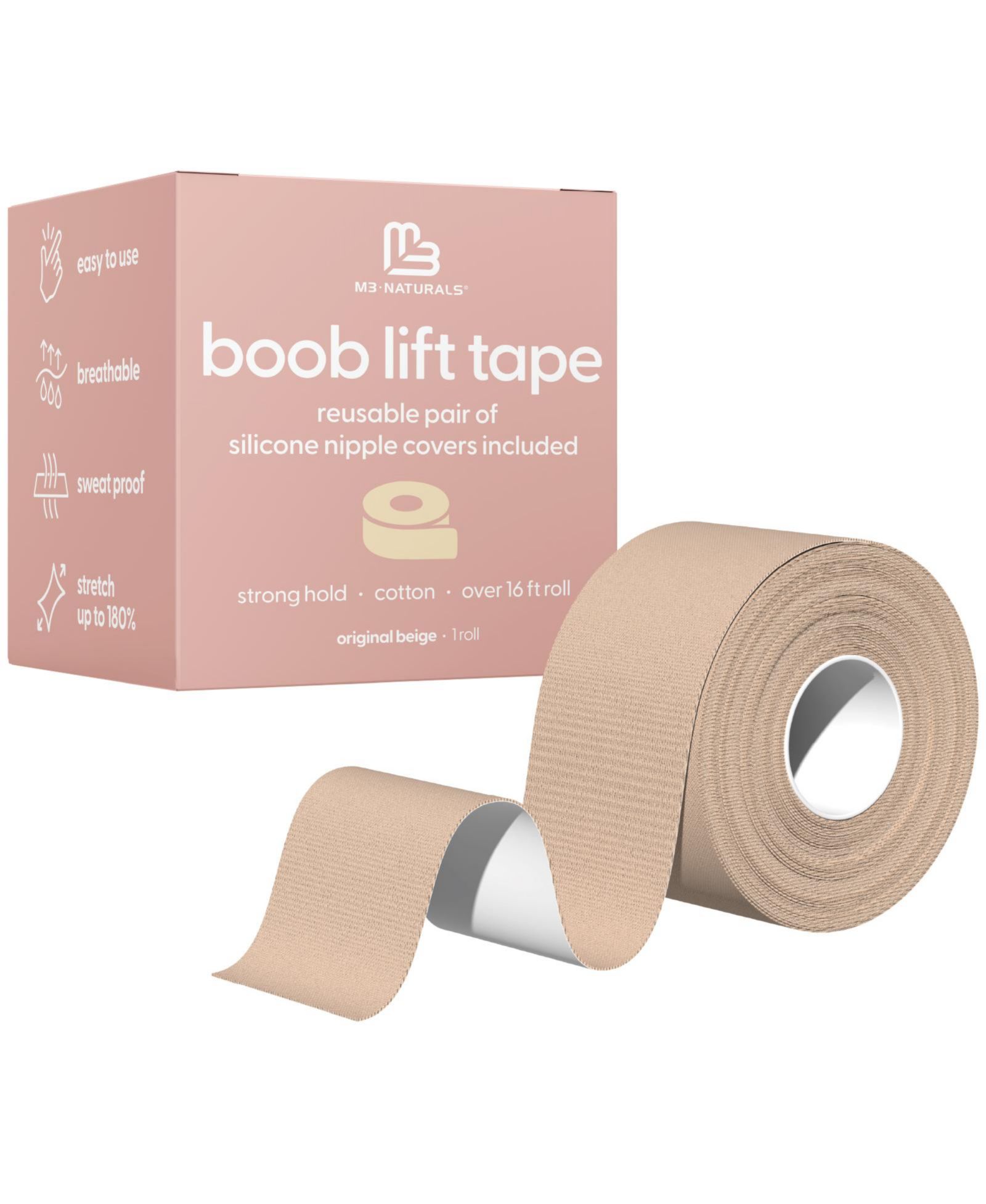 M3 Boob Lift Tape for Women Invisible Sweat Proof Stretchable Bra Tape for Strapless Dresses with Silicone Nipple Covers