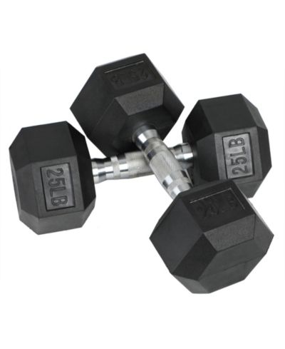 HolaHatha Iron Hexagonal Cast Exercise 25 lb Dumbbell Weights w/Contoured Grips