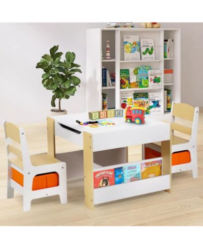Kinder King 3-in-1 Kids Activity Table and 2 Chairs Set with Storage, Removable Top and Chalkboard