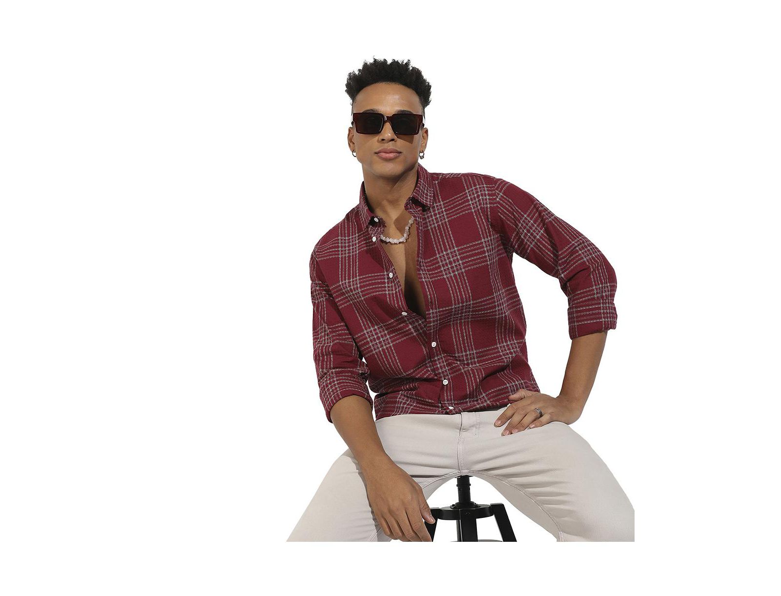Cahoot Men's Campus Sutra Maroon Red Chalk Tartan Plaid Shirt
