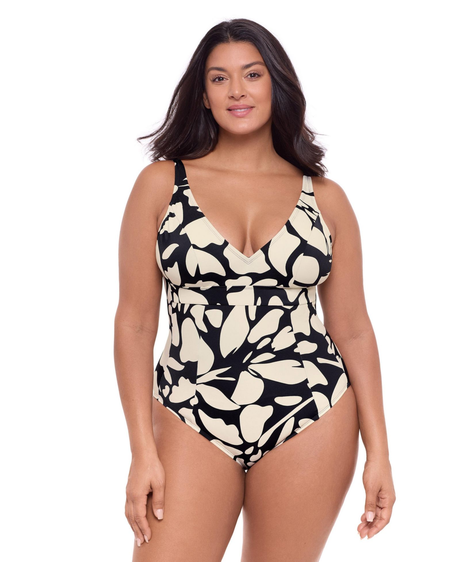 S3 Apparel Women's Supportive and Sculpting Banded Plunge V-Neck One-Piece Swimsuit