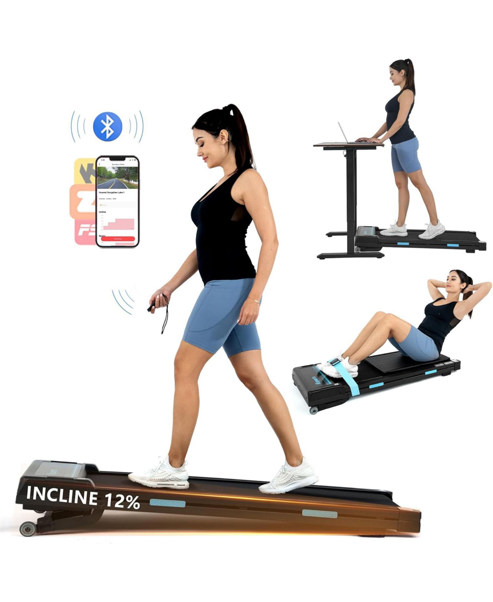 Беговая дорожка Ksports Under Desk Walking Pad с автоматическим наклоном и колесами, 2.5 HP