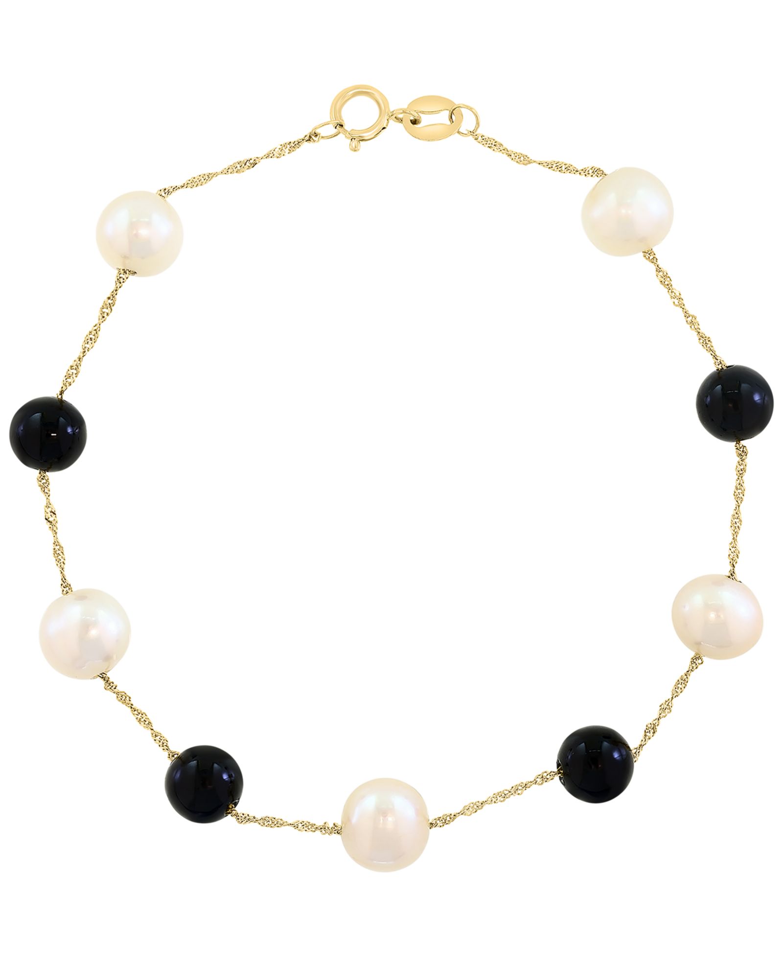 EFFY Collection Freshwater Pearl & Onyx Bracelet in 14k Yellow Gold