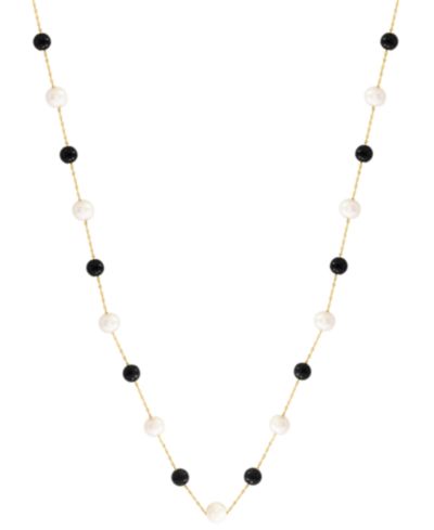 EFFY Collection Freshwater Pearl & Onyx Necklace in 14k Yellow Gold