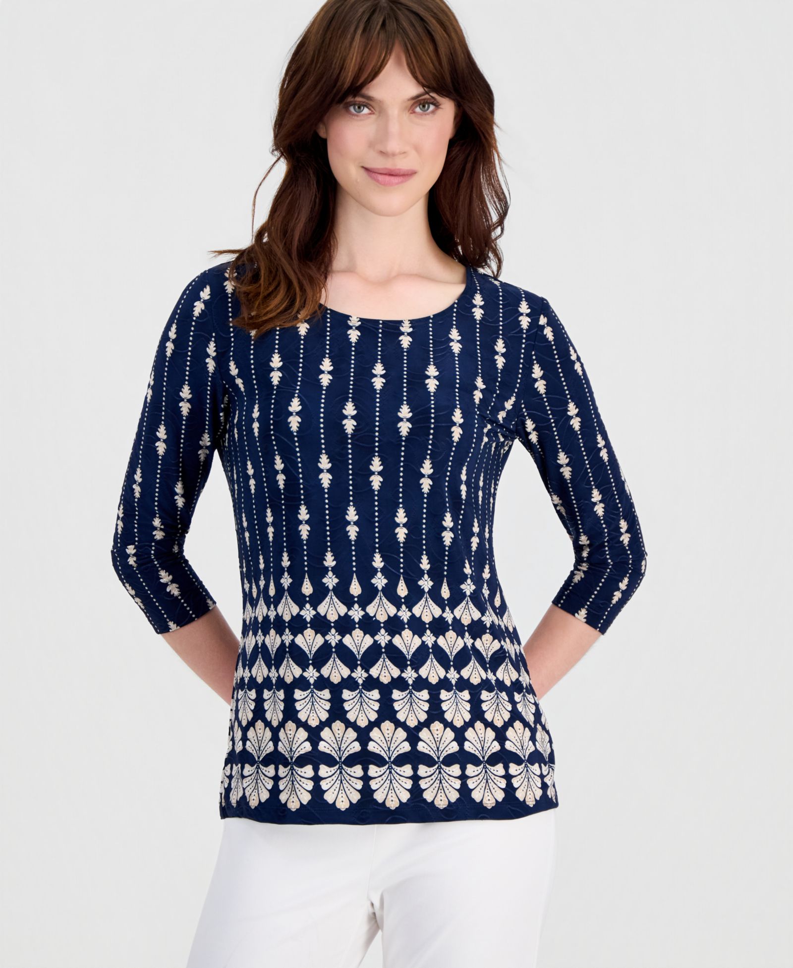 JM Collection Женский джемпер с принтом и рукавом 3/4, вырез лодочкой, эксклюзив Macy's