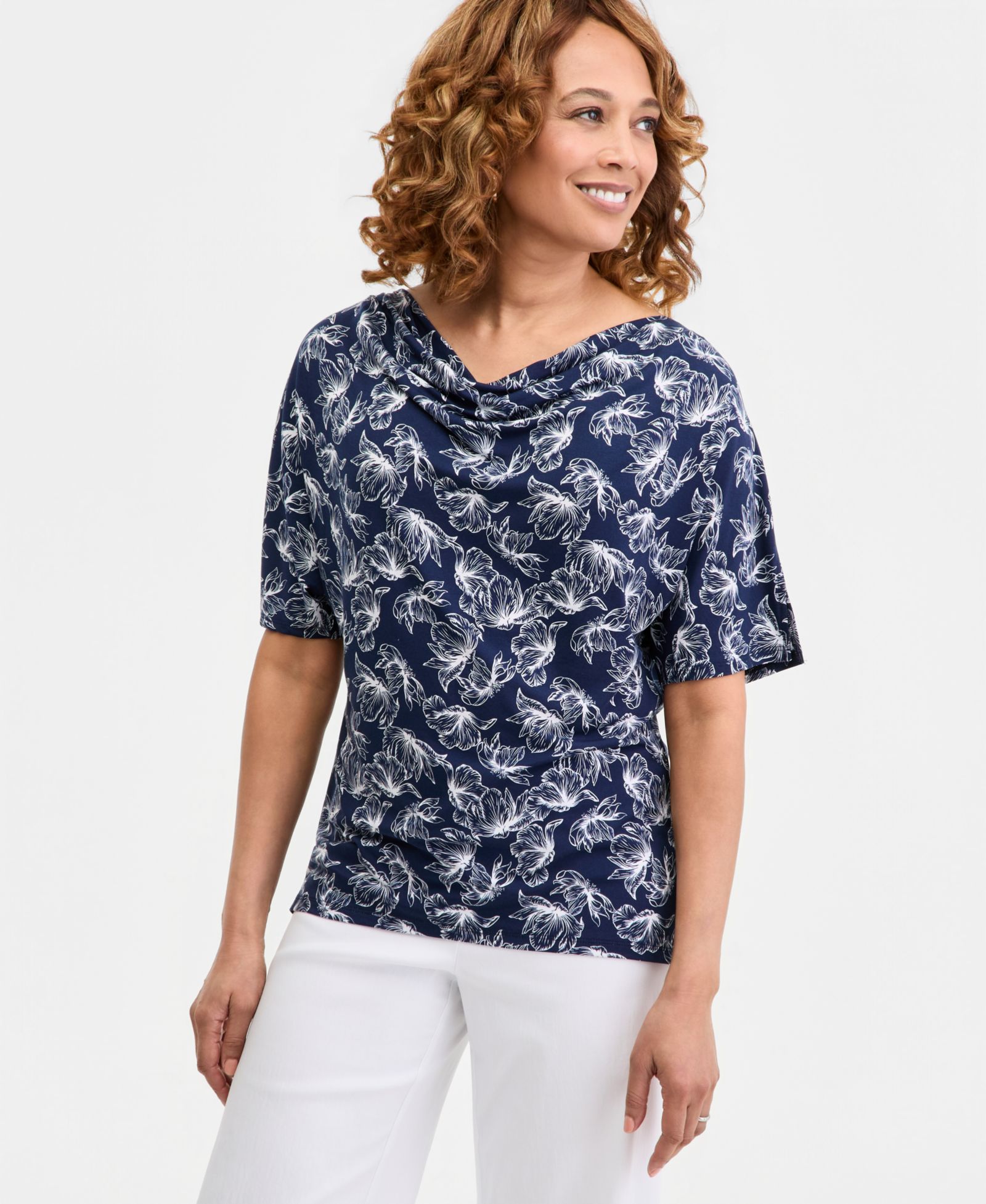 JM Collection Women's Printed Cowl-Neck Knit Top, Macy's Exclusive