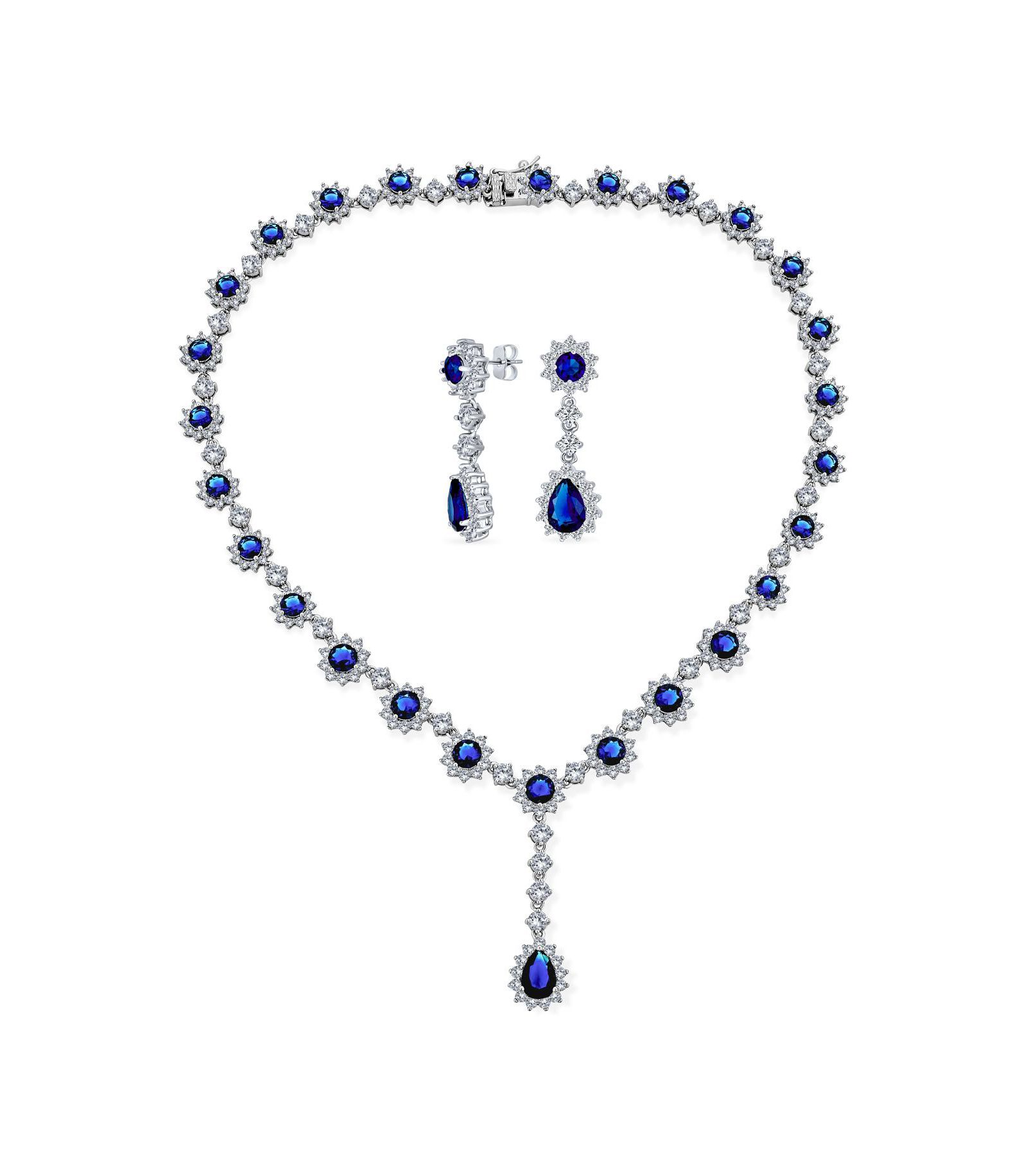 Bling Jewelry Винтажное колье с кубическим цирконием и синим сапфиром teardrop