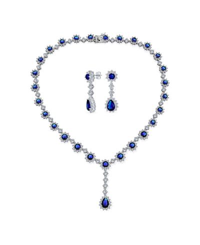 Bling Jewelry Винтажное колье с кубическим цирконием и синим сапфиром teardrop