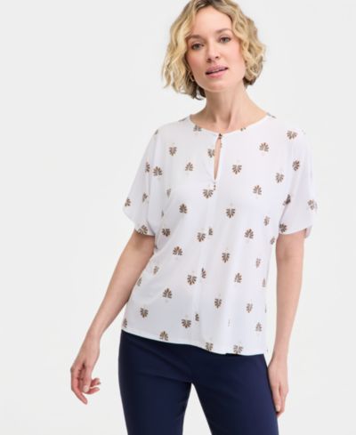 Женский трикотажный топ JM Collection Short Dolman-Sleeve Printed Keyhole