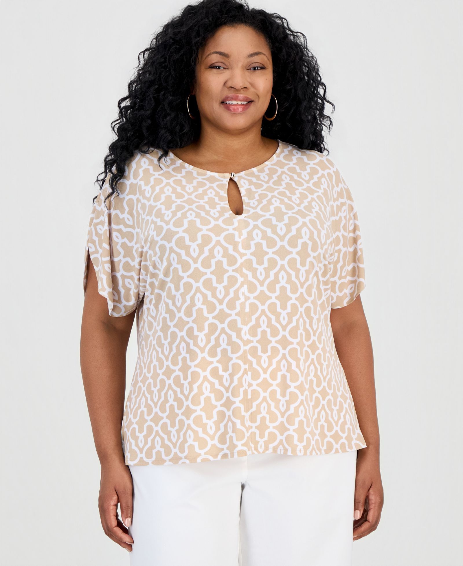 Женский топ JM Collection Plus Size с решетчатым принтом и рукавами долман
