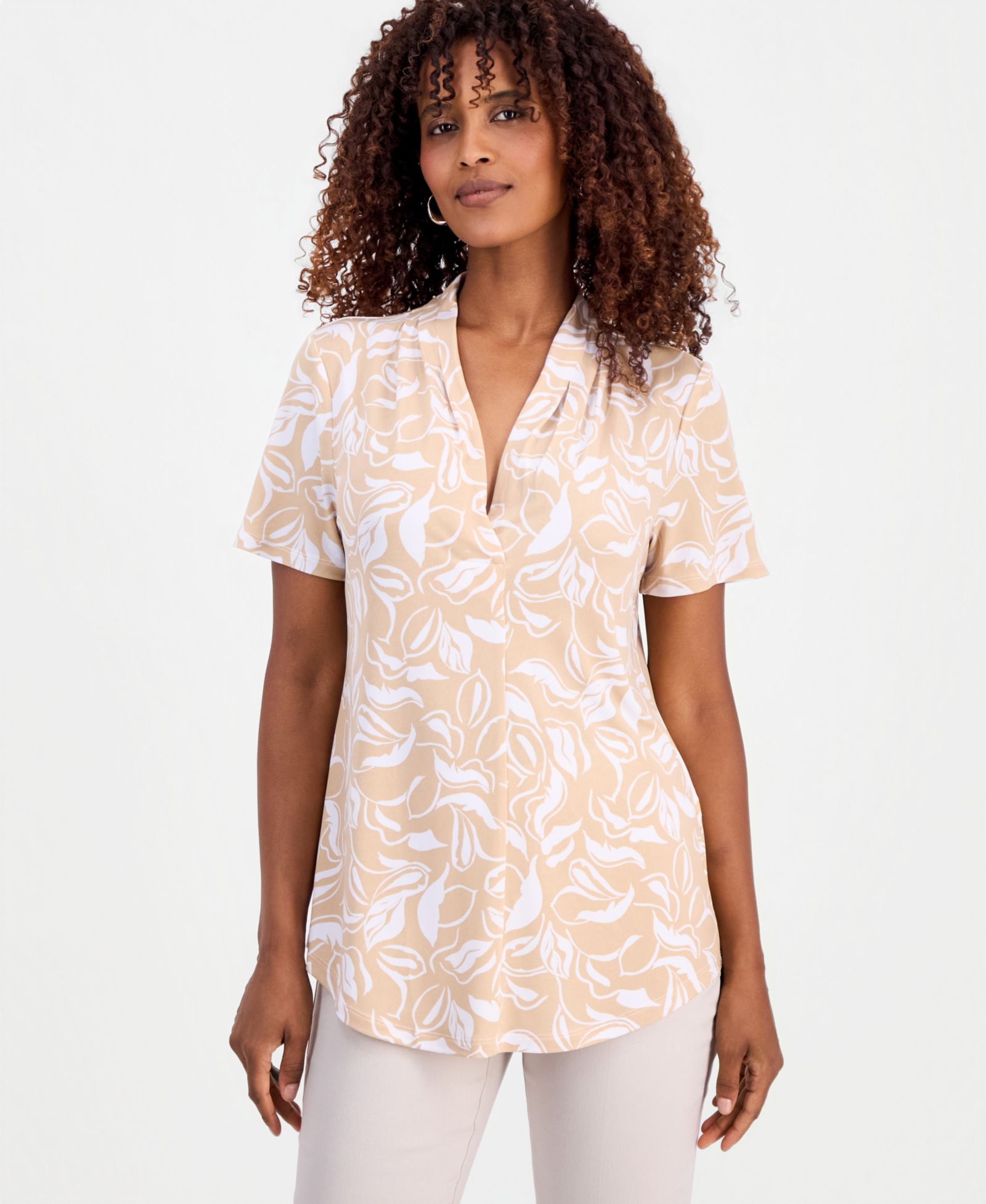 JM Collection Petite Printed Short-Sleeve V-Neck Knit Top, Macy's Exclusive