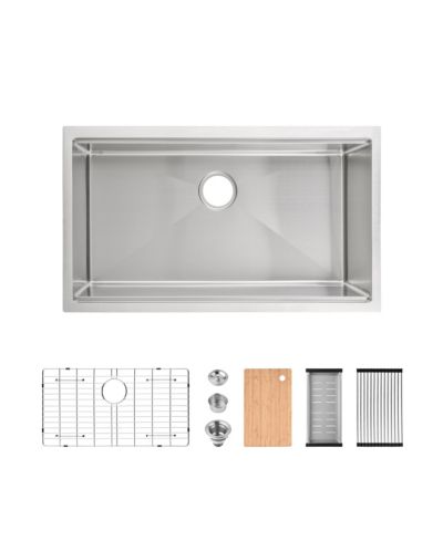 flynama 33inch Undermount Dark Gray Multifunctional Flying Rain Waterfall Single Bowl S304 Stainless Steel Handmade Kitchen Sink