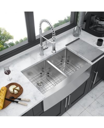 flynama 33x21x10inch Double Bowl Farmhouse Sink Stainless Steel 16 Gauge Apron Front Kitchen Sink