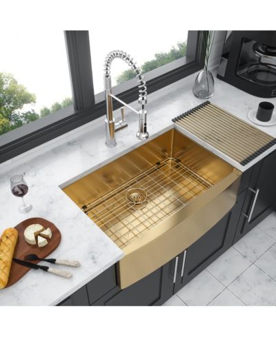 Раковина flynama 33x21x10inch Gold Farmhouse Kitchen Stainless Steel Apron Front 16 Gauge