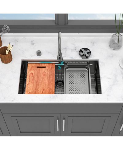 Кухонная мойка Flynama Undermount Gunmetal Black Waterfall Stainless Steel Workstation 33x16.72x10inch