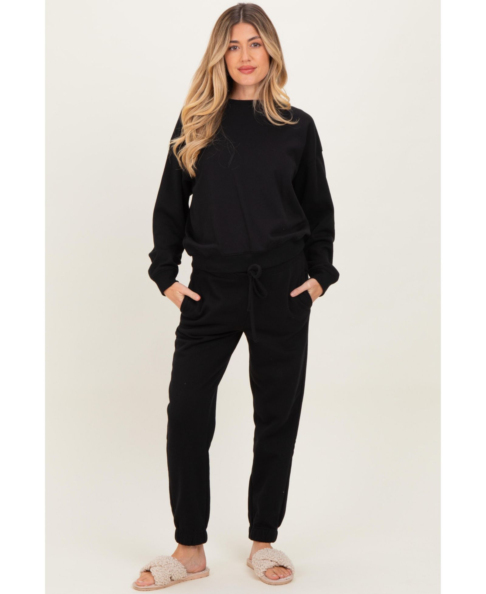 Pinkblush Women's Brown Fleece Long Sleeve Pullover & Jogger Set