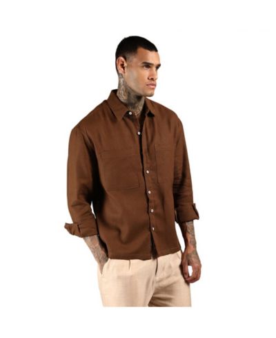 Campus Sutra Мужская хлопковая рубашка Utility цвета Chocolate Brown
