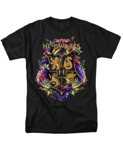 Harry Potter Men's Hogwarts Colorful Floral Crest T Shirt