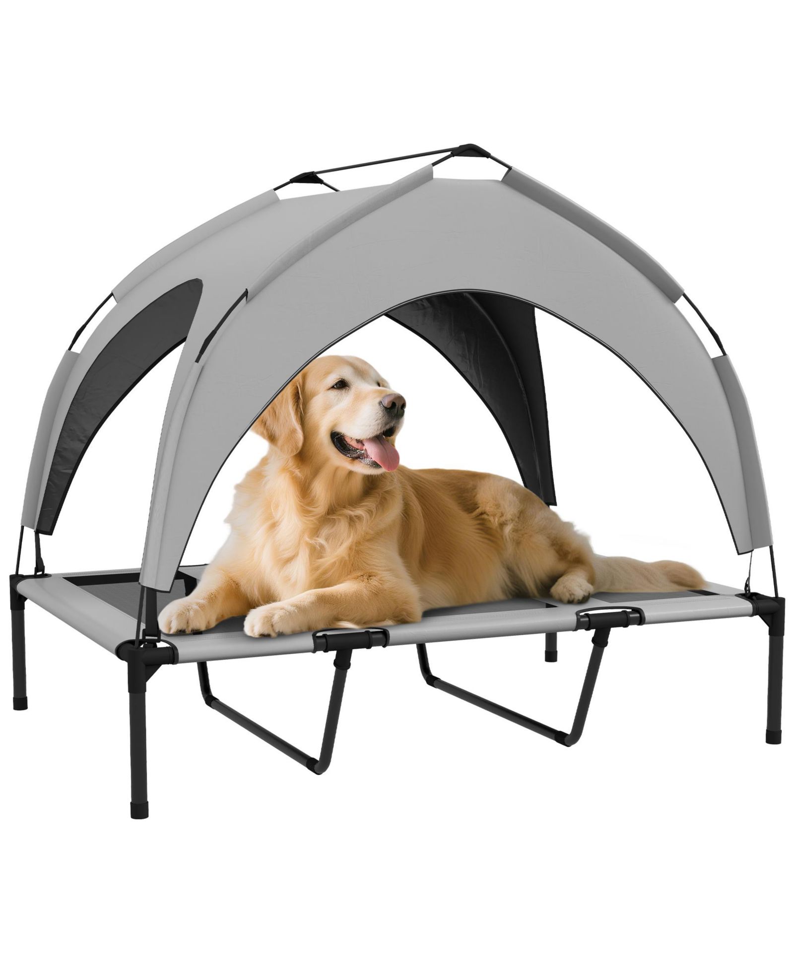 PawHut Elevated Dog Bed with Canopy, Raised Outdoor Pet Bed for Camping