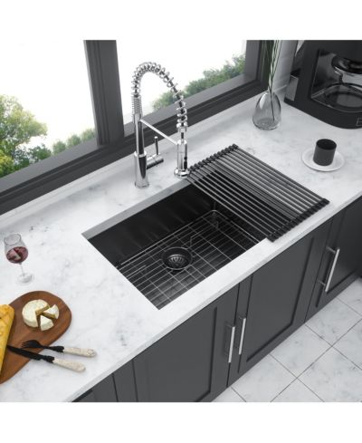 flynama 23inch Gunmetal Black Undermount Kitchen Sink 16G T304 Nano Stainless Steel Single Bowl 23x18x10inch 10inch Deep Sink with Full Accessories