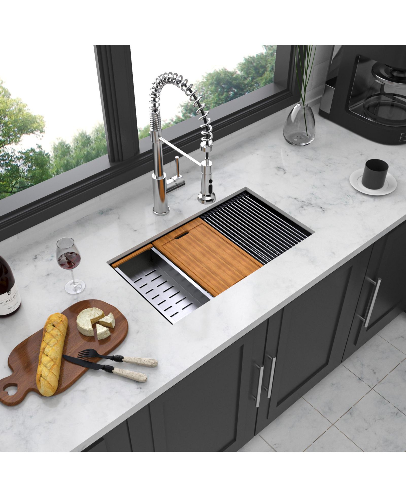 flynama 28x18x10inch Gunmetal Black Workstation Kitchen Sink Undermount Stainless Steel 16 Gauge