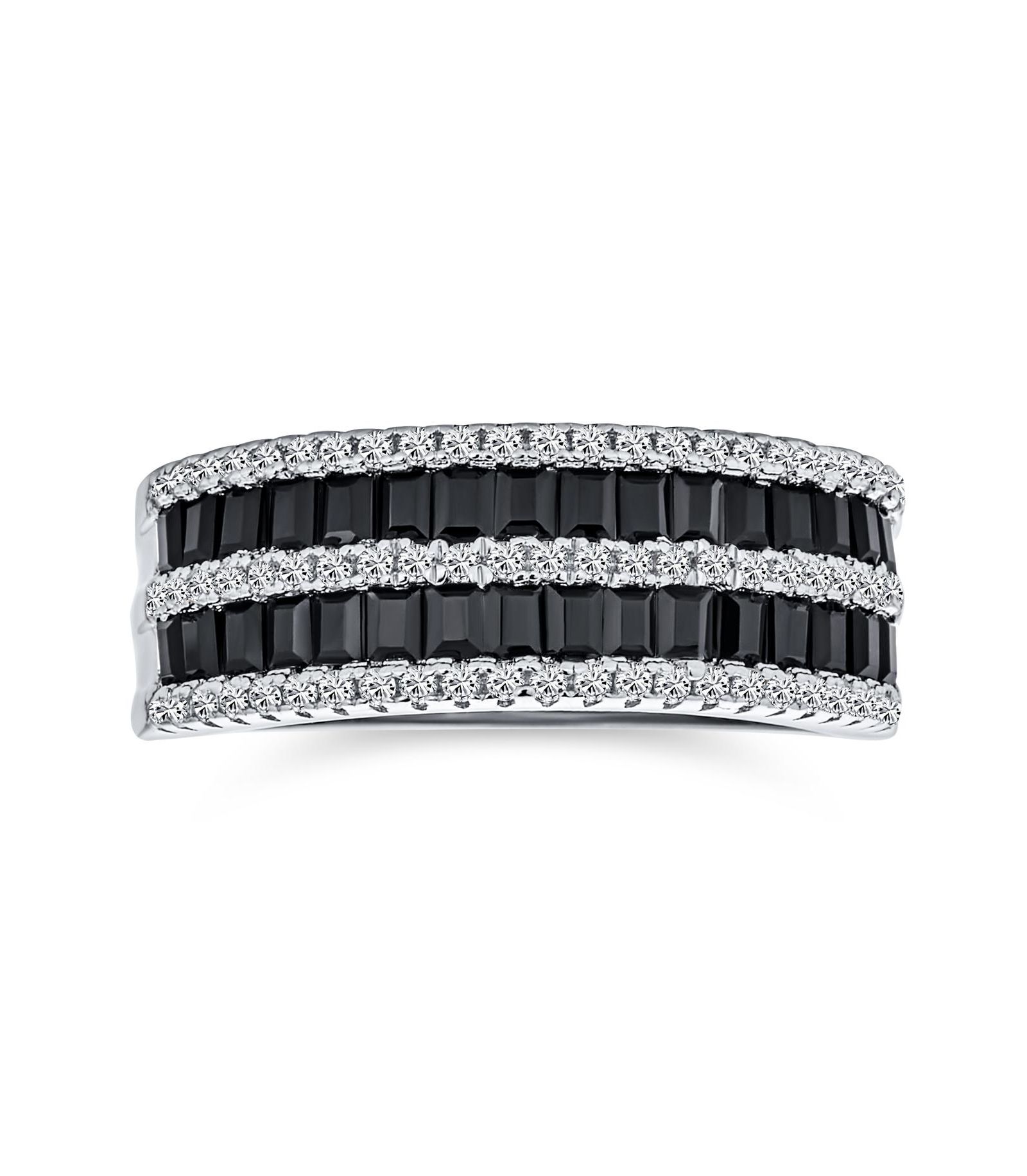 Кольцо Bling Jewelry Two Tone CZ Black and White 1/2 Eternity Band, стерлинговое серебро .925